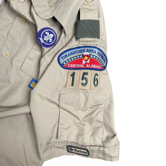 VTG Boy Scouts Button Up Shirt Men Sz S Eagle Scout Patches Tan Alabama USA Gorp - Picture 4 of 6